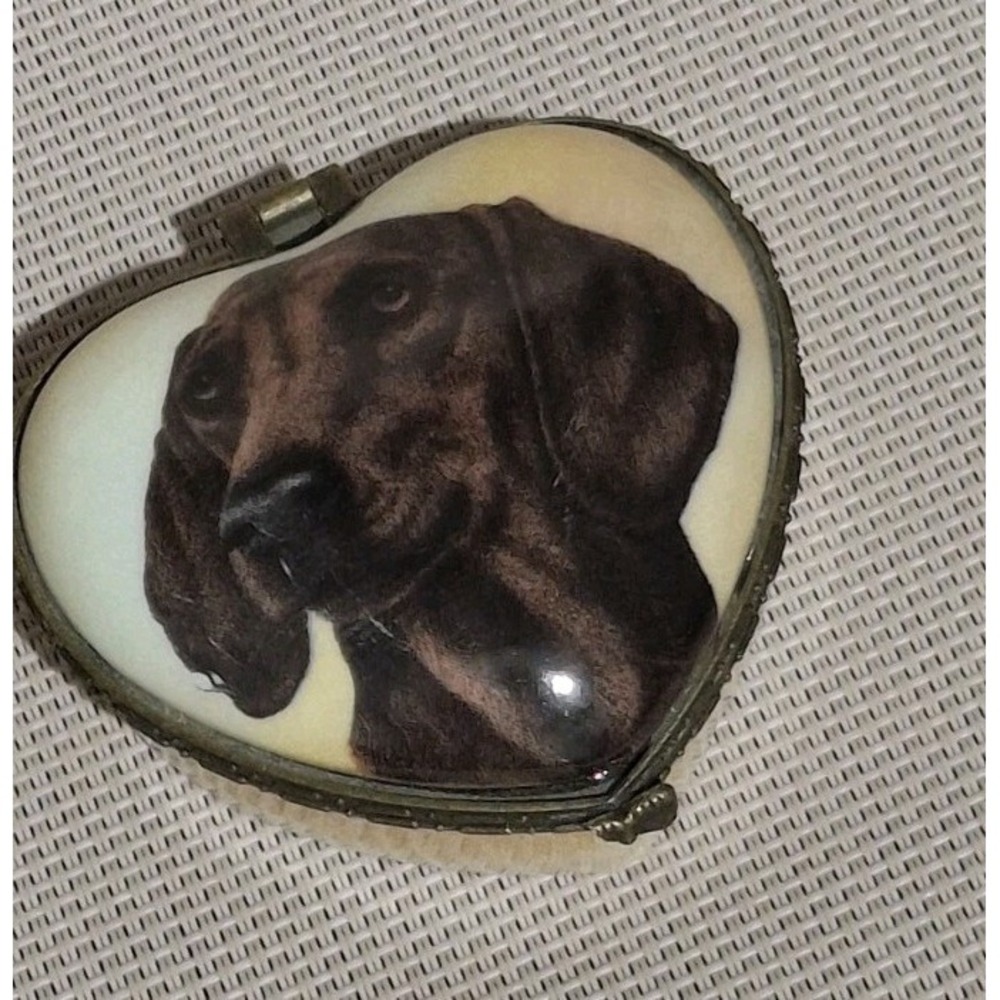 Chocolate Labrador Retriever Heart Porcelain Hinged Trinket Box Dog Collectible